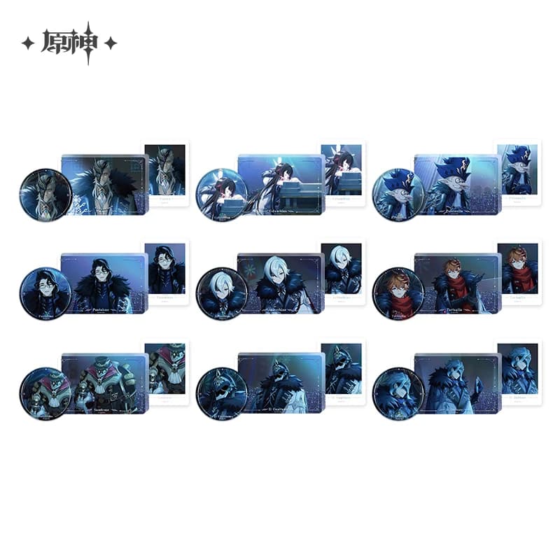 2025 Anime Genshin Impact Winter Night Fool Play Arlecchino Badge Quicksand Acrilico Immagine Stand Card Fotocamera istantanea Ufficiale