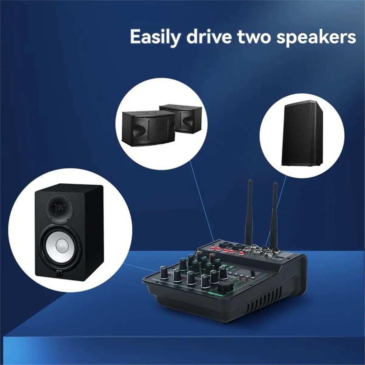 Puntuale: mixaggio audio con microfono wireless UHF Console mixer stereo a 4 canali Bluetooth USB per registrazione PC karaoke DJ