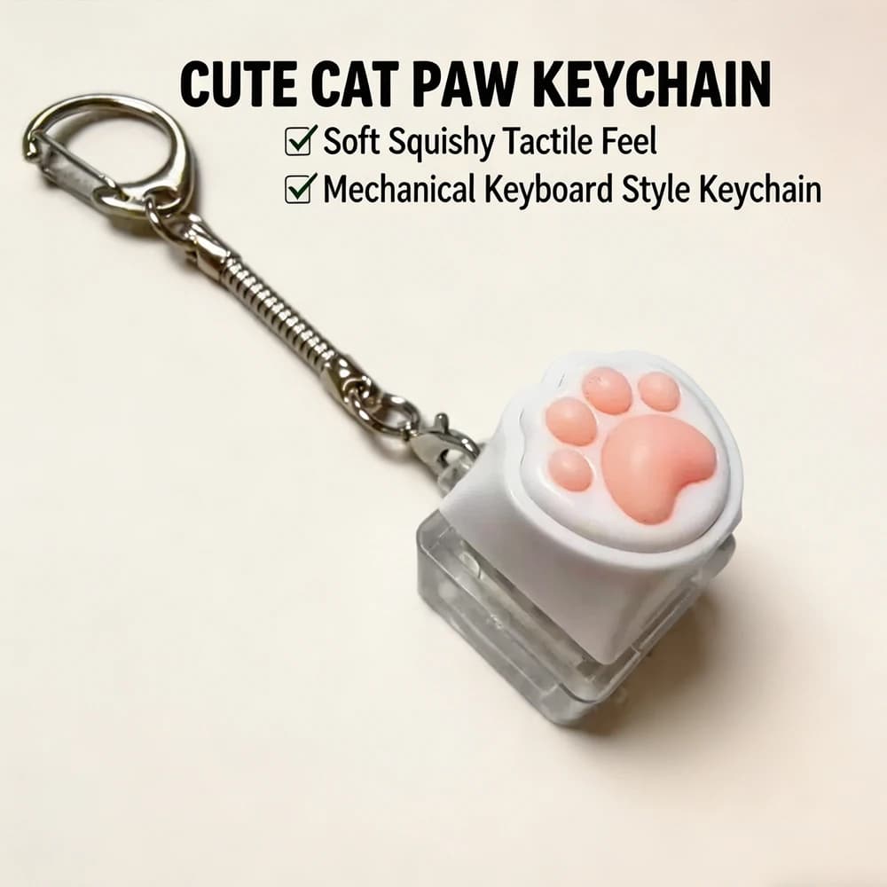 Portachiavi a Forma di Zampa di Gatto, Giocattolo Antistress Meccanico per Tastiera, Ciondolo per Zaino, Regalo per Adulti e Bambini