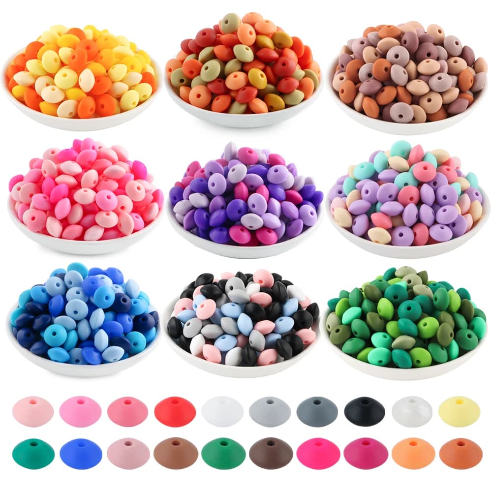 Kovict 30/100 Pz Perline di Lenticchie in Silicone 12mm Abaco Bead Braccialetto FAI DA TE Collana Portachiavi Accessorio di Gioielli per la Creazione di Gioielli