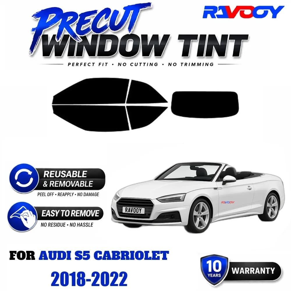 RAVOOY Precut Window Tint, Reusable Removable EPU Film, Custom Fit for Audi S5 Cabriolet 2018-2022, UV Heat Protection