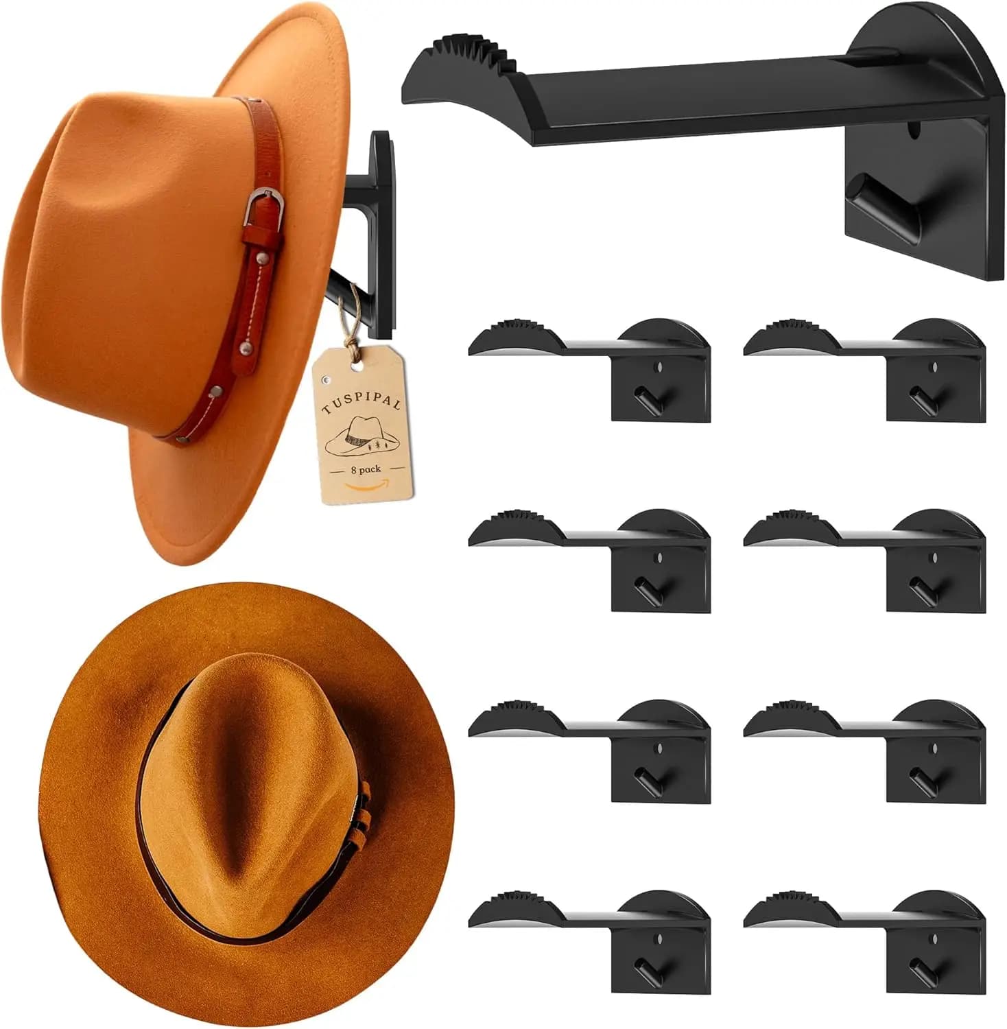 Confezione da 8 Ganci per Cappelli da Parete da 2,9 Pollici - Porta Cappelli da Cowboy, per Fedora, Cappelli da Sole, Tenuta Forte, Nero