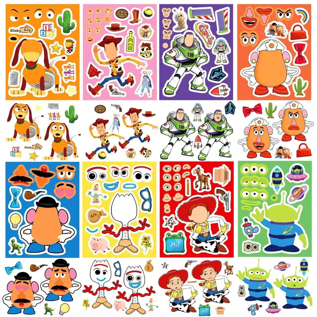 1 box of 8 sheets Make a Face Cartoon Toy Story Stickers DIY Ryder Chase Assemble Jigsaw Toy Children Boys Game Party Gift