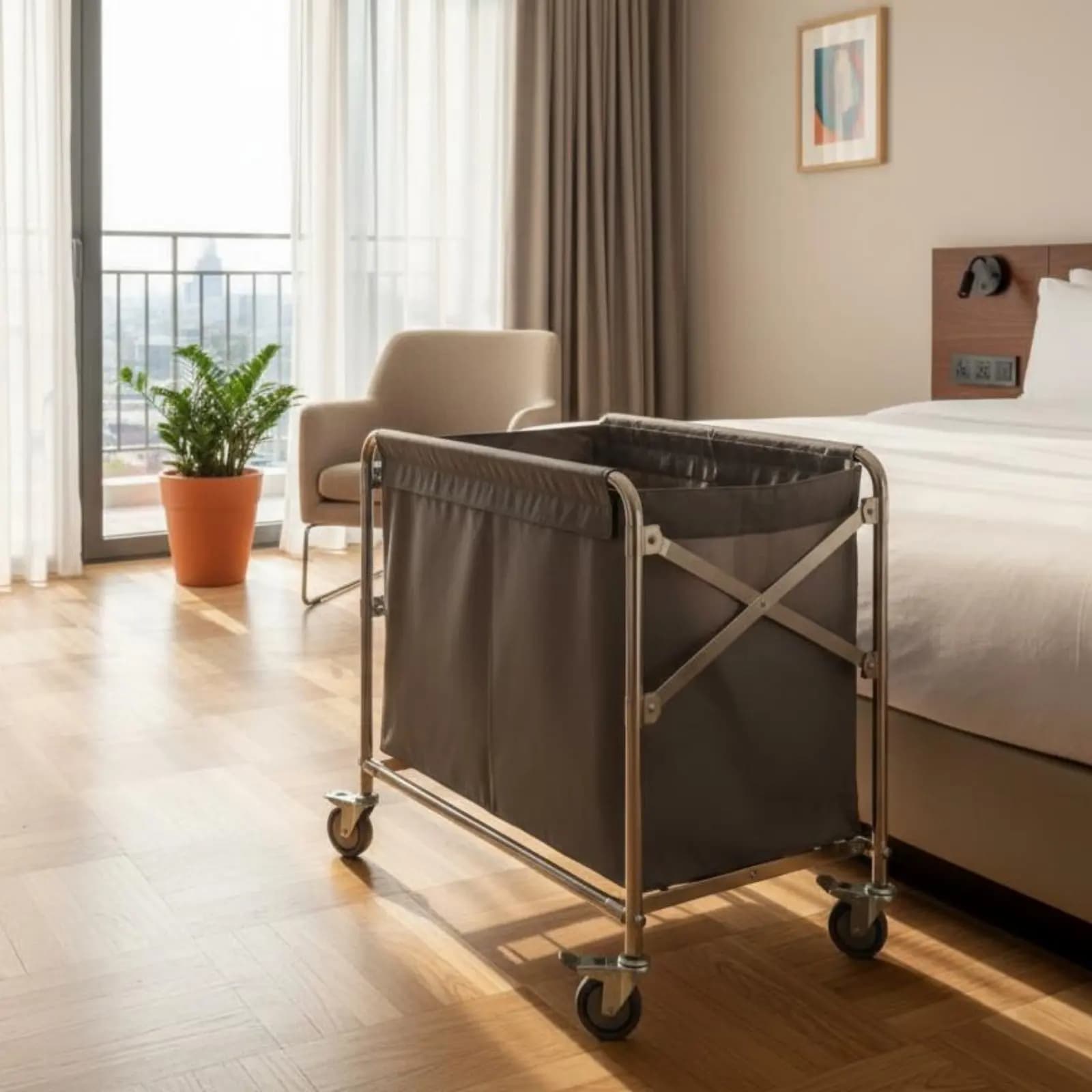 Carrello per Biancheria in Acciaio Inox con Borsa Rimovibile, Carrello Pieghevole con Ruote, Attrezzatura per Pulizie per Ospedali e Lavanderie