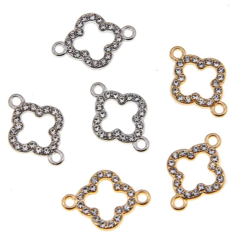 10 pezzi in lega di strass intarsiati erba fortunata collega pendenti con ciondoli trifoglio a quattro foglie adatti orecchini fai da te braccialetto accessorio di gioielli