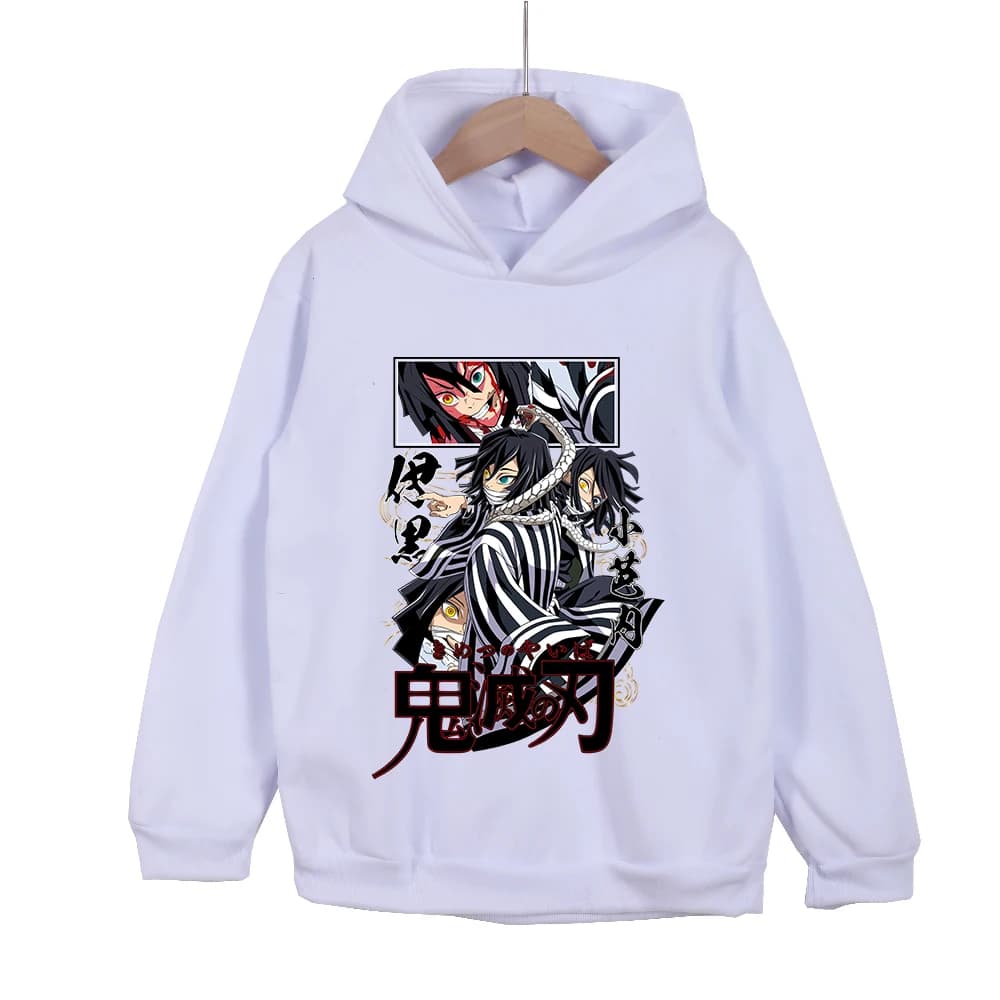 Demon Slayer Obanai Iguro Cotton Hooded Sweatshirt for Kids Unisex Anime Pullover Casual Wear 100-160cm