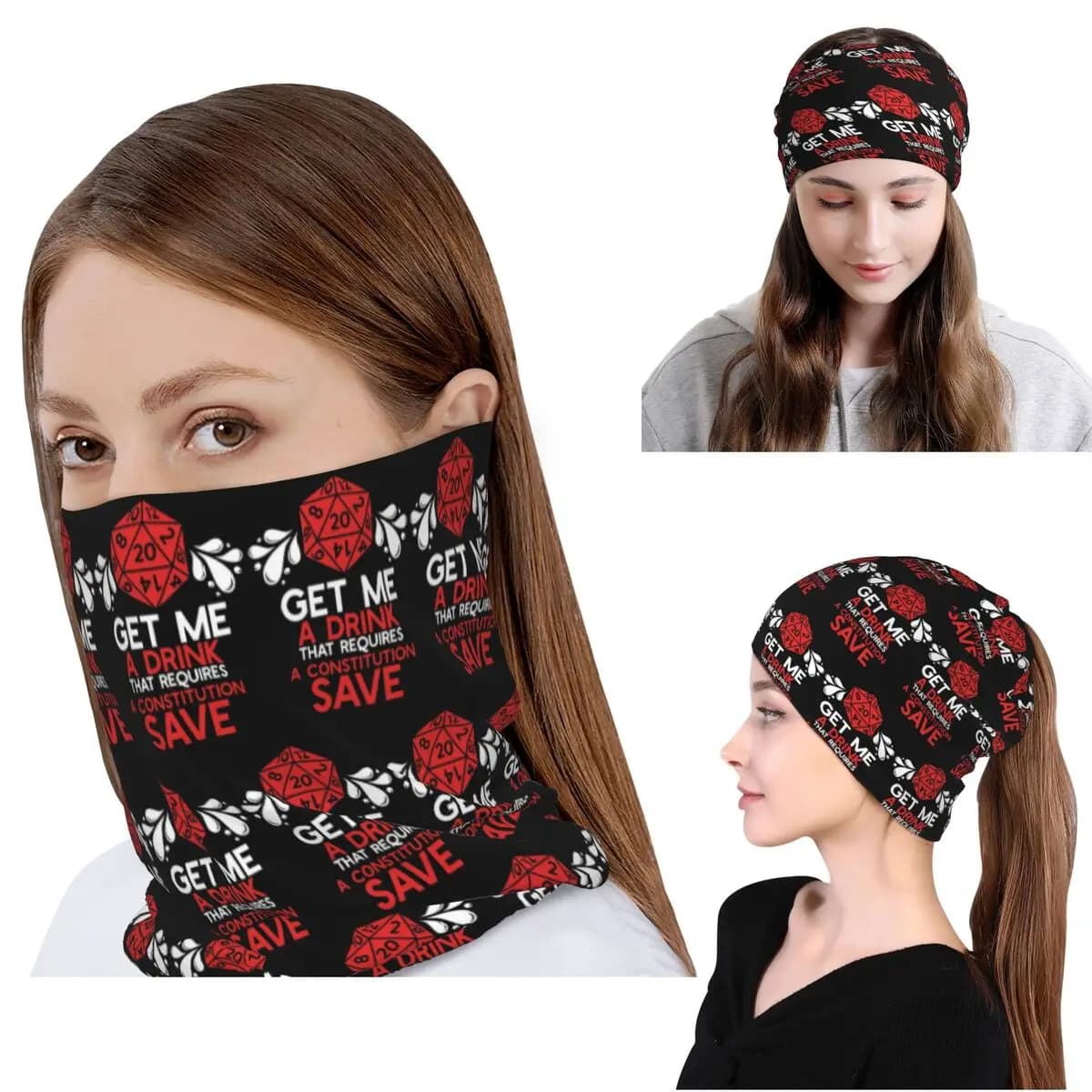 DND Pen And Paper Gift Id Bandana Neck Gaiter Magic Scarf Multifunction Cycling Scarf Beanies Hat for Men Women Adult Winter