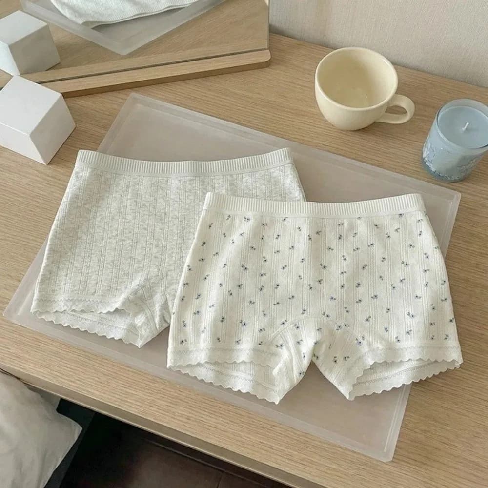 Pantaloncini di Sicurezza in Pizzo a Vita Media Comodi, Leggings Corti da Donna Anti-Esposizione, Biancheria Intima in Cotone, Pantaloncini Floreali Dolci per Tutti i Giorni