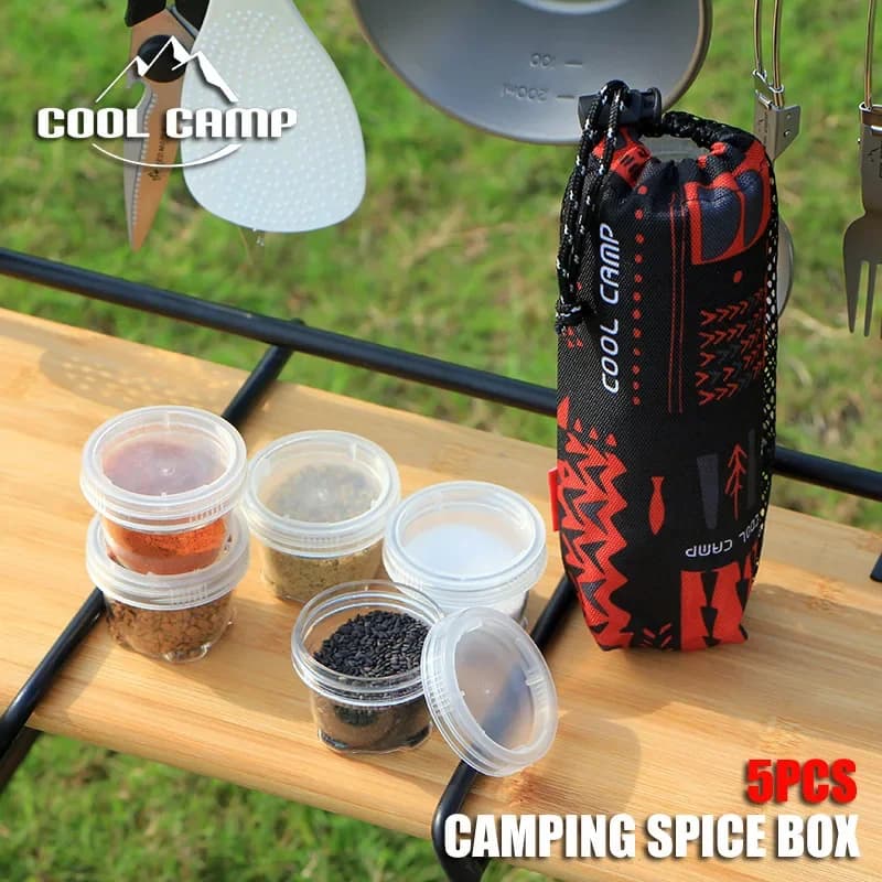 Kit di Spezie Portatile da Viaggio e Campeggio con 5 Bottiglie Trasparenti per Condimenti, Set di Contenitori per Spezie