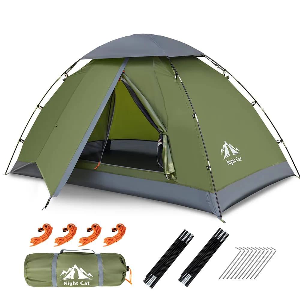 Tende da Campeggio Night Cat Aggiornate per 1-2 Persone, Montaggio Facile con Clip, Resistenti alla Pioggia, Compatte e Leggere