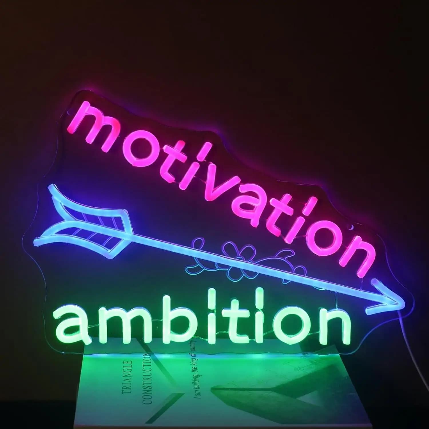 Insegna al Neon Motivazionale 'Ambizione' con Luci LED per Ufficio e Palestra, Decorazione Ispirazionale, Regalo Motivante, Luce da Parete
