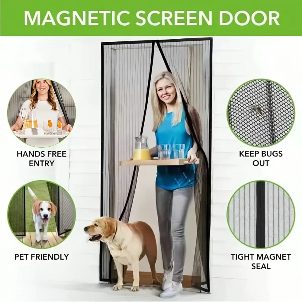 Tenda Magnetica per Porta, Schermo Ventilato a Chiusura Automatica, Facile Installazione con Strisce Adesive, Anti-Insetti e Adatta agli Animali Domestici