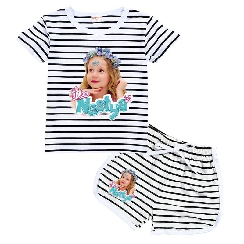 25COSLike Nastya Dresses for Girls Summer pyjamas Beautiful short sleeve shirt + shorts Girls costume casual sports clothing If