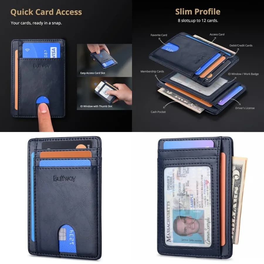 Portafogli in Pelle Sottili e Minimalisti con Blocco RFID per Uomo e Donna