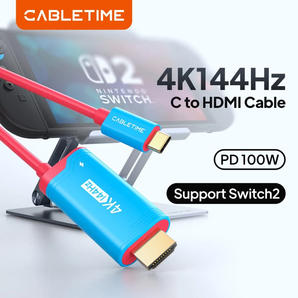 CABLETIME 4K144Hz Type C to HDMI Cable PD Adapter 100W USB C to HDMI Cable Prefect Adapter Switch 2/1 OLED for PS4/5 Nintendo