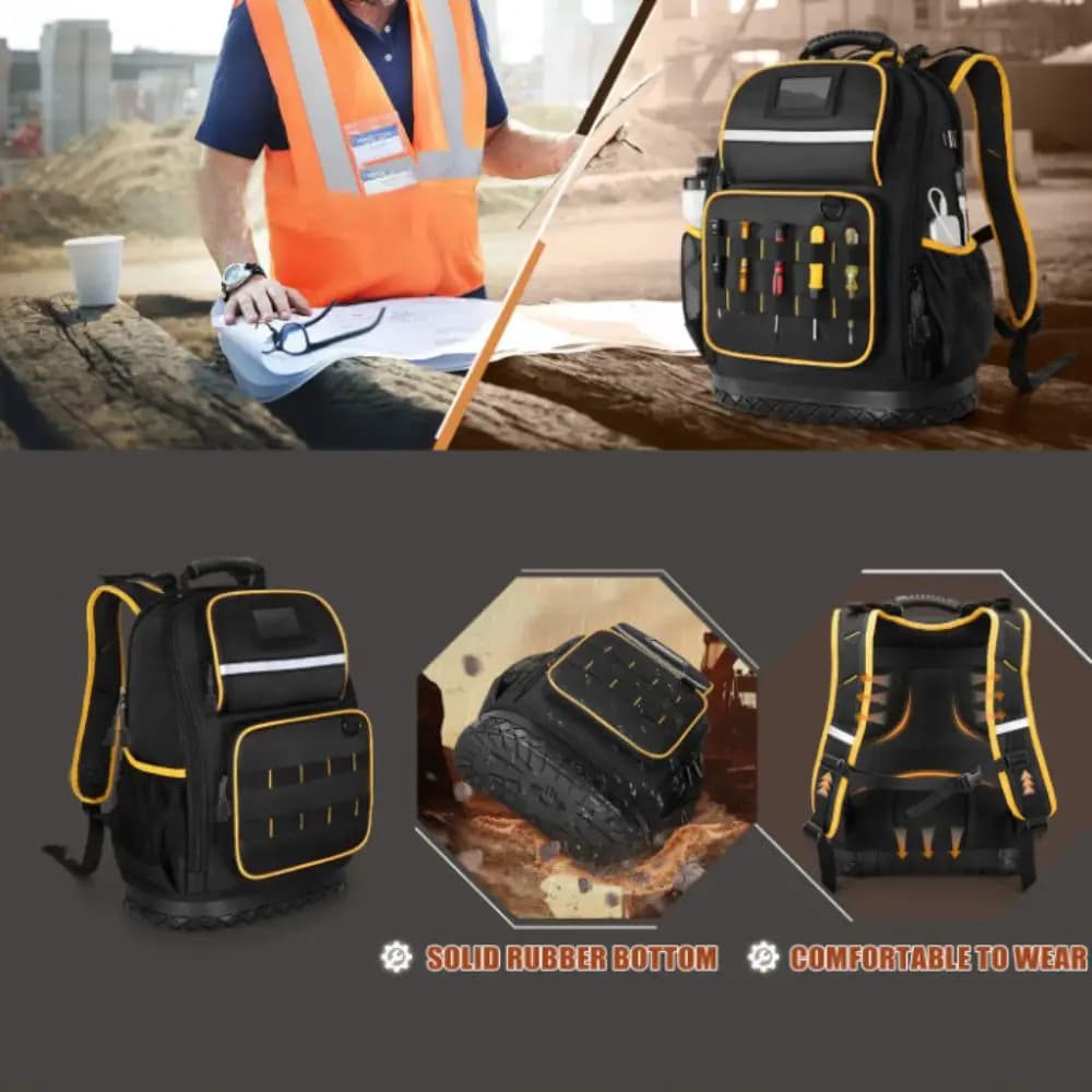 Black Color Tool Backpack Lock Feature Thickened Material Toolkit Laptop Cover Hard Bottom Tool Storage Bag Portable Use