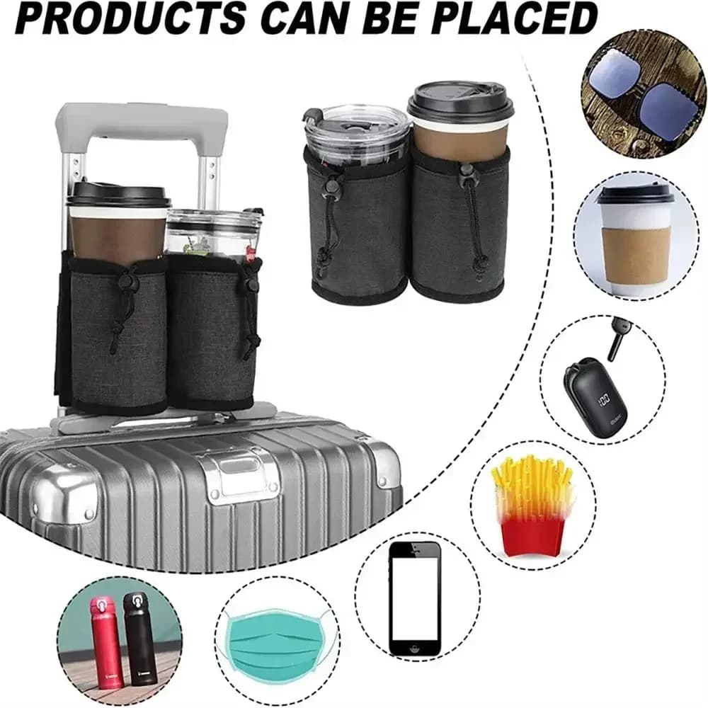Luggage carriers Durable free hand luggage bag Beverage bag Travel cup holder for milk and coffee tea Suitable for all handles of the suitcase