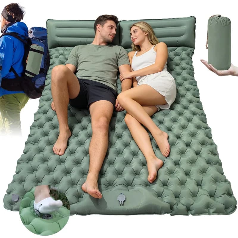 Ultralight Inflatable Sleeping Mat for Two, Featuring a Built-In Foot Pump And Pillow, Perfect for Camping, Hiking,And Traveling