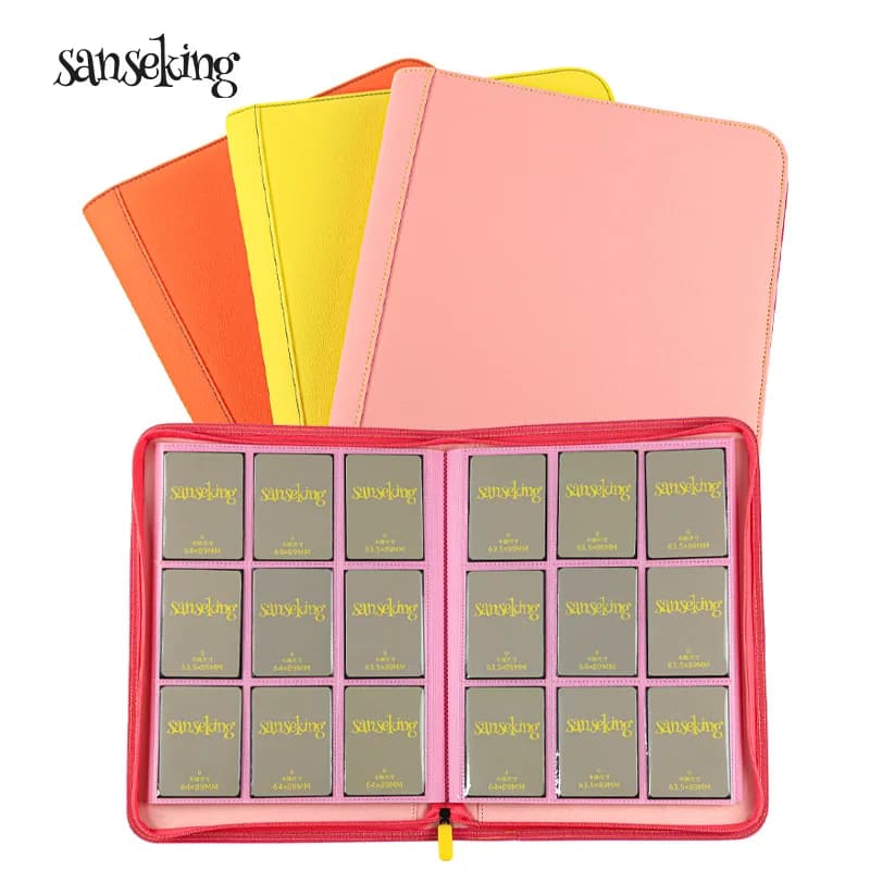 Color TCG 9-Grid Card Binder Album Zipper Closure for Pokemon YuGiOh Magic Cards Anime Sticker Collection Double-Sided Pages