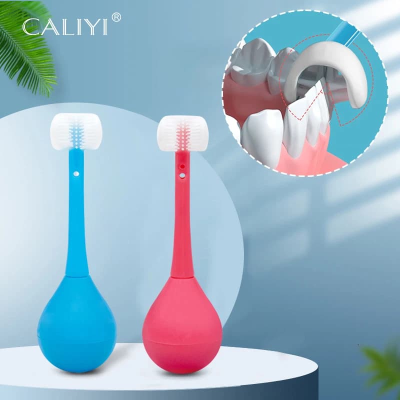Spazzolino da denti per bambini Spazzole per sbiancamento dei denti con setole in silicone a tre lati per spazzolini da denti da 3 a 12 anni Cura orale dentale