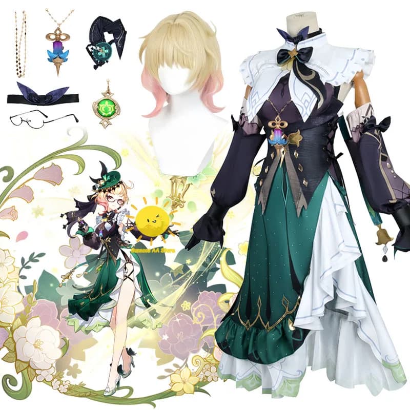 Game Emilie Costumes Cosplay Genshin Impact Cosplay Dress Green Galsses Gloves Hat Emilie Dresses Wig Halloween Carnival Cosplay Women