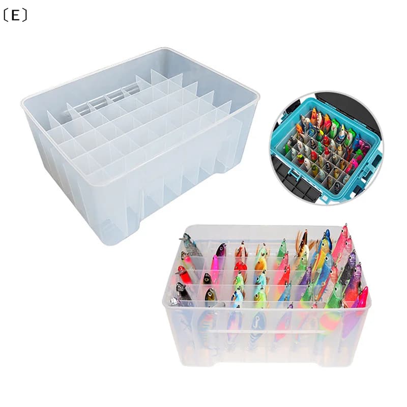 Plastic fishing gear box with 40 compartments, organizer for artificial baits, octopus, egi, and jig for squid, rigid case for sea tools