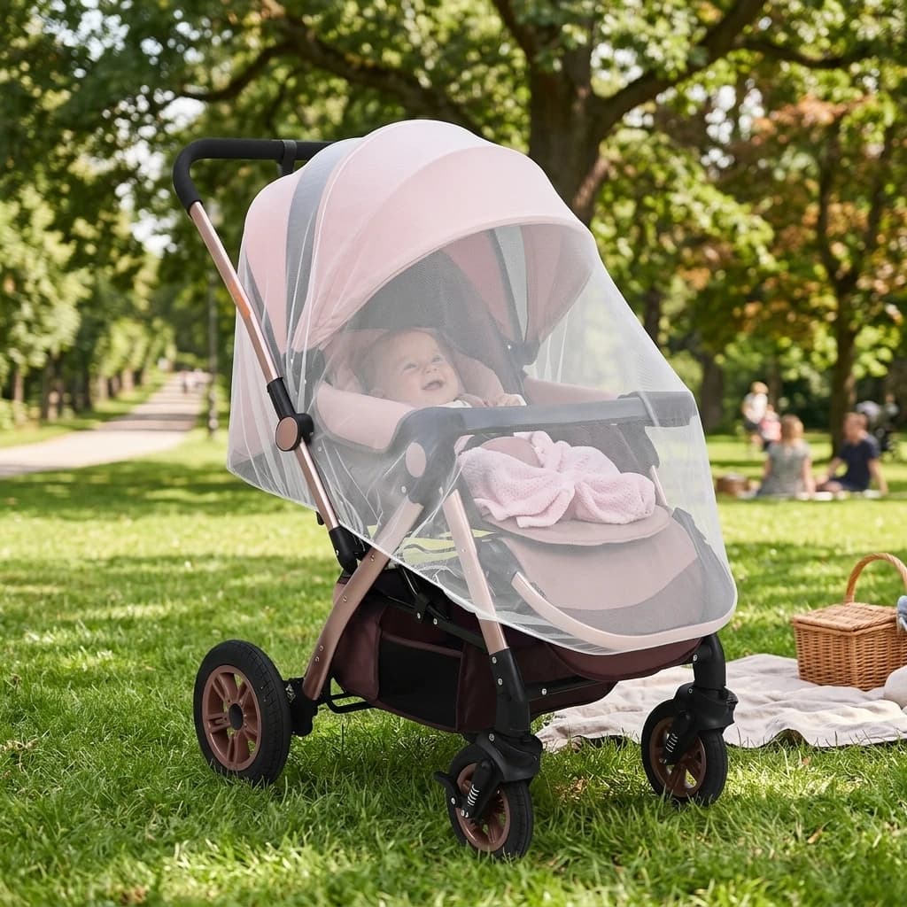 High Density Mesh Stroller Mosquito Net Full Coverage Baby Pushchair Anti Bug Canopy Breathable Universal Fit for Travel