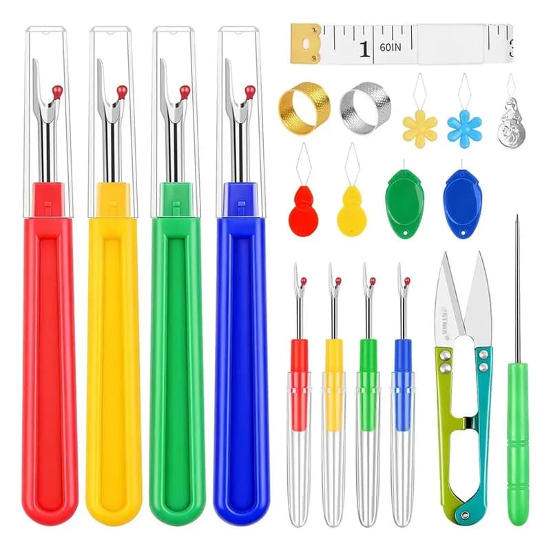 【Festival】Kit da cucito con 20 pezzi: smagliacuci, infilacuci, ditali, metro a nastro, punzone da sarto e altri strumenti