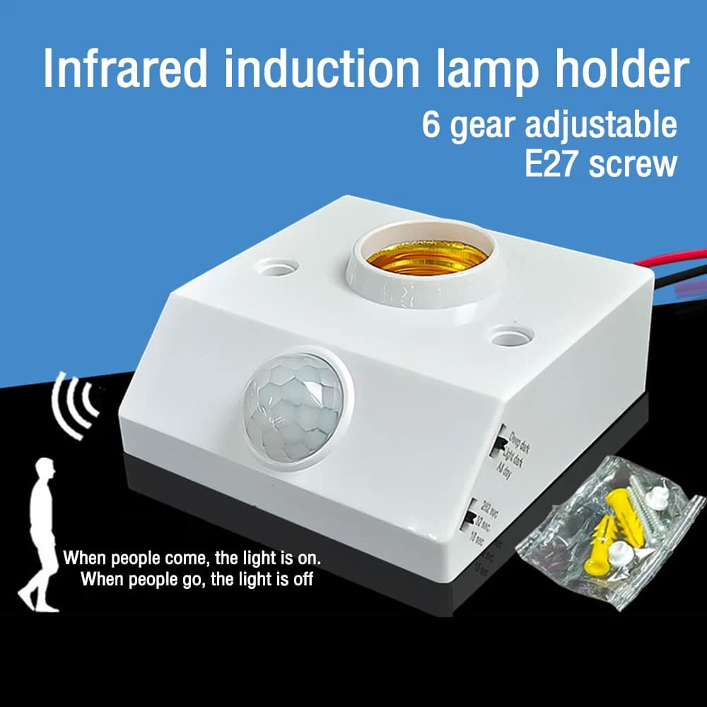 Portalampada LED con Sensore di Movimento a Infrarossi Automatico AC85-265V, Base E27 per Lampada da Parete