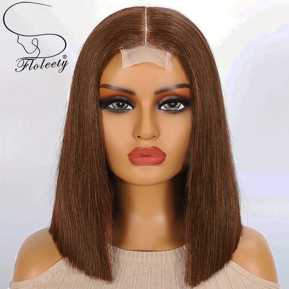 #4 Brown 300 Density Super Double Drawn Bone Straight Bob Human Hair Wigs 12A Hair 5x5 2x6 13x4 HD Lace Glueless Wigs For Women