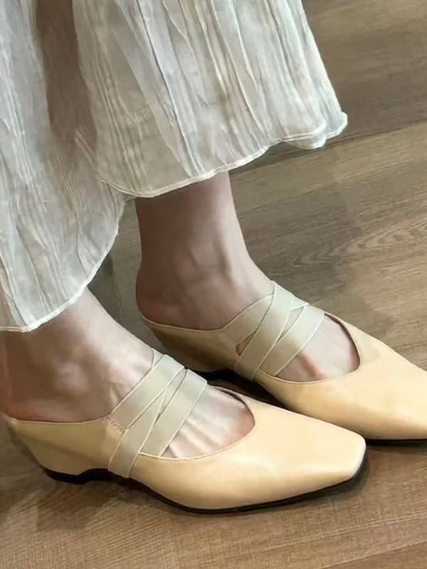 Lamb Skin Spring Square Head High Heel Slip-On Covered Toe Half Slippers Women's Versatile Small Size Mule Shoes Fashionable ...