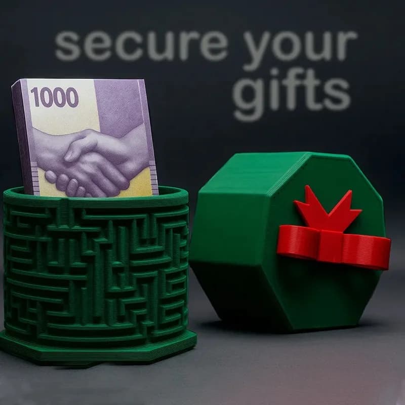 Christmas Gift Box Shaped Puzzle Storage Container, Maze-Style Secret Jewelry & Cash Holder,Unique Holiday Surprise Box for Home