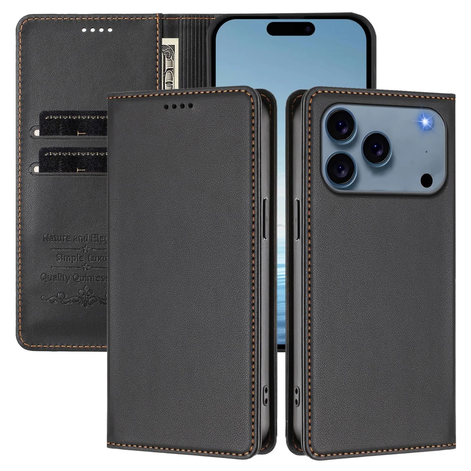 Custodia a Portafoglio Magnetica Sottile WEFOR per iPhone 17 Air 16e 16 Pro Max 16 Plus, con Slot per Carte RFID, Funzione Kickstand e Ricarica Wireless