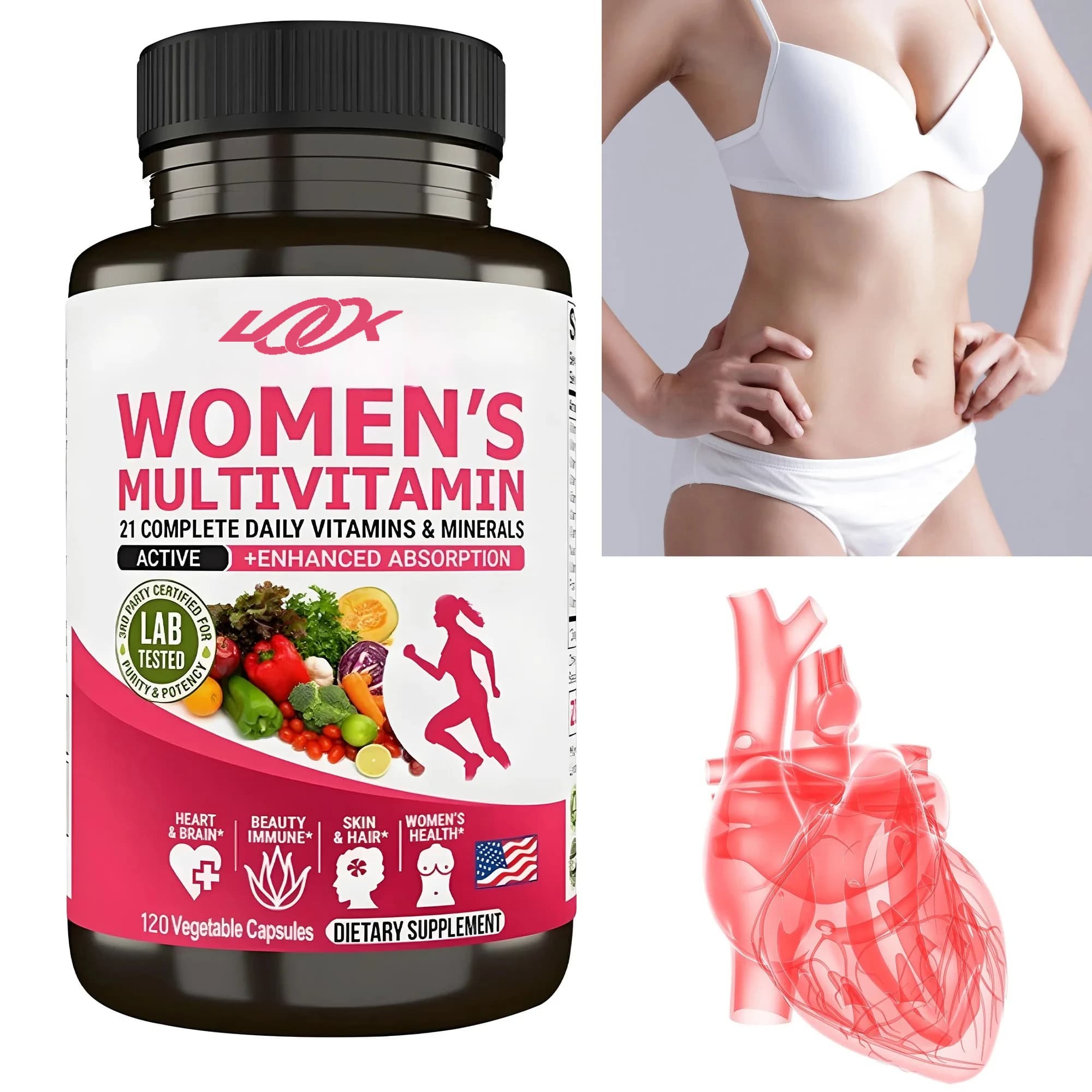 Women's multivitamin and multi-mineral supplement: anti-aging, skin, immunity, focus, energy, heart, joints, bones