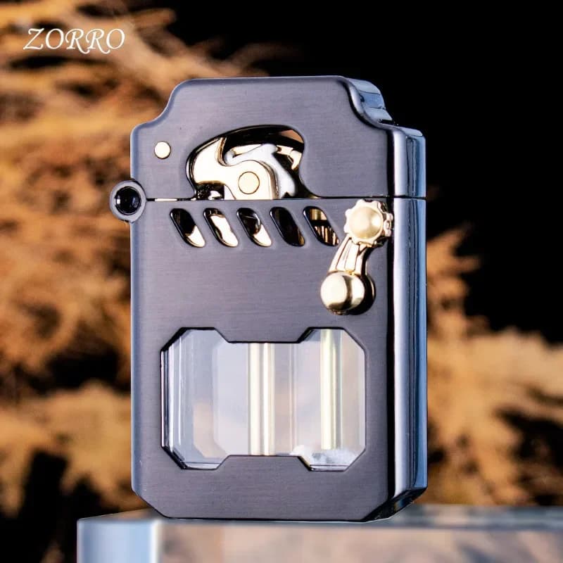 2025 ZORRO Mecha Serbatoio carburante trasparente Espulsione meccanica Accendino Metallo Regali creativi di fascia alta per uomo di fascia alta