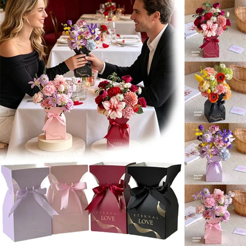 Borsa Regalo per Bouquet di Fiori, Scatola per Composizioni Floreali, Cesto per Fiori per San Valentino e Festa della Mamma, Borsa per Confezionamento Fiori Freschi