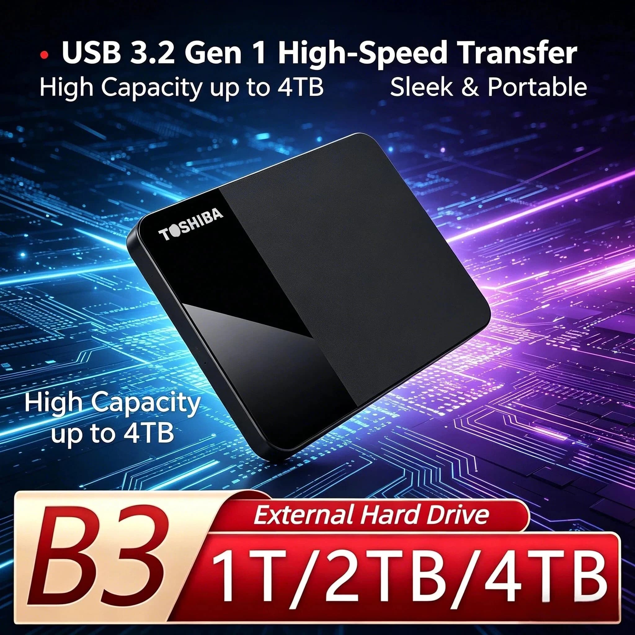 OEM per Toshiba B3, Disco Rigido Esterno di Espansione da 500GB 1TB 2TB USB3.0, Box HDD Portatile da 2.5 Pollici, Archiviazione Massiva