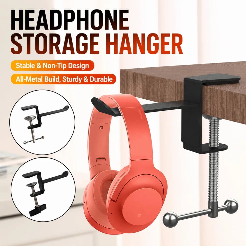 Metal Headphone Stand Anti-Scratch Cushion Black Desktop Earphone Holder Stable Non Slip Headset Hanger Office Computer Desk