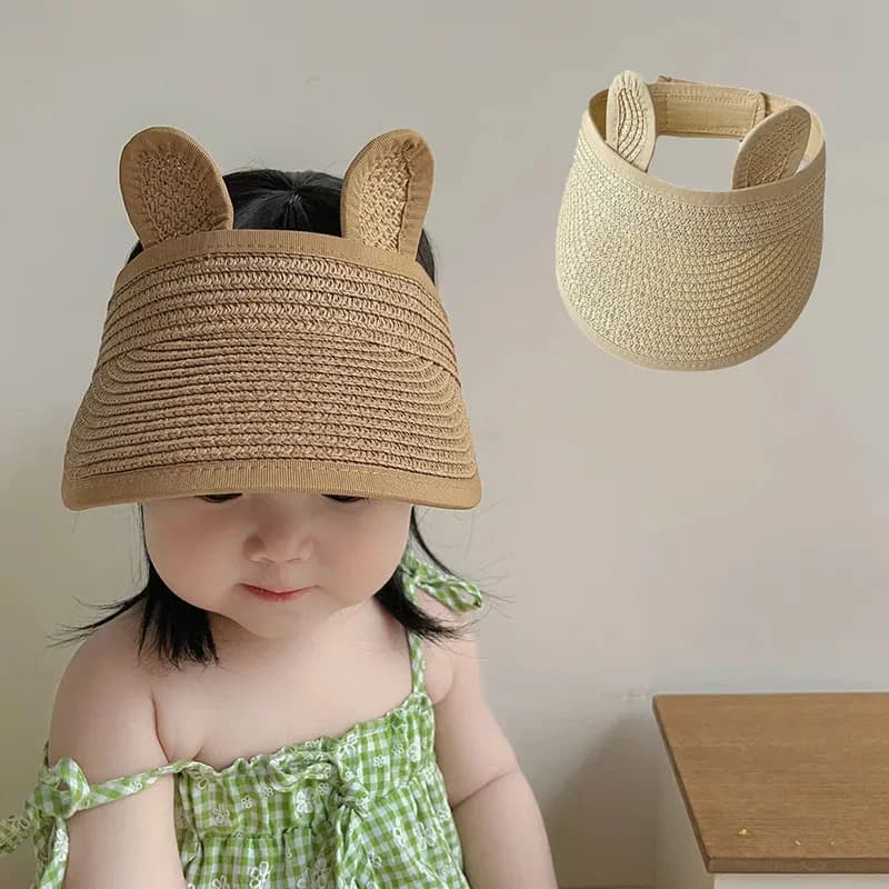 Ins Berretto da sole per ragazza estiva in stile coreano per bambino traspirante senza cappello di paglia superiore Design simpatico orso anti-sole per bambini di 1 anno