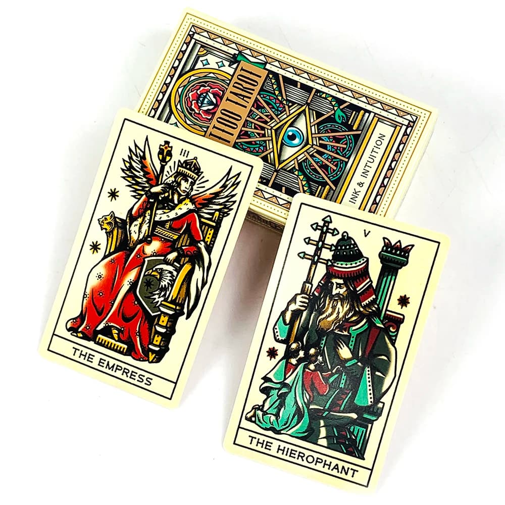 Carte dei tarocchi del tatuaggio di vendita calda Un mazzo dei 78 tarocchi Guida PDF Futuro Divinazione Borad Giochi di gioco Gioco di carte per riunioni di famiglia