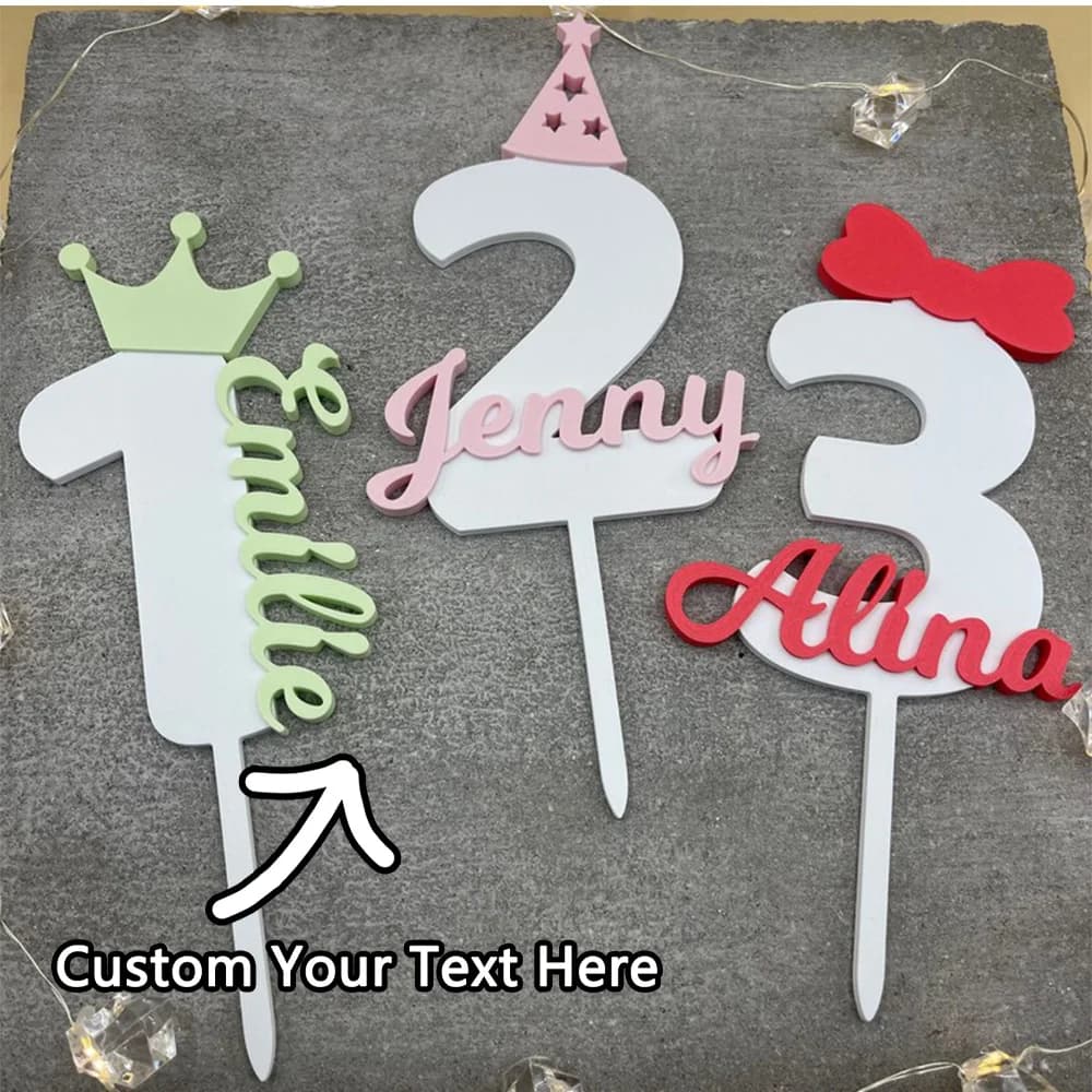 Custom 1 piece PMMA pie topper: custom name and number accessory | Single laser-engraved DIY Gift for Birthday Celebrations