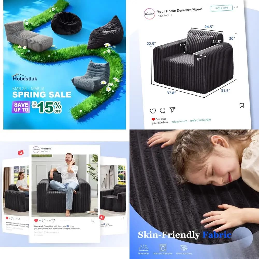 Compact Sofa with Removable Coating for Living, Resting and Working Spaces in Grey