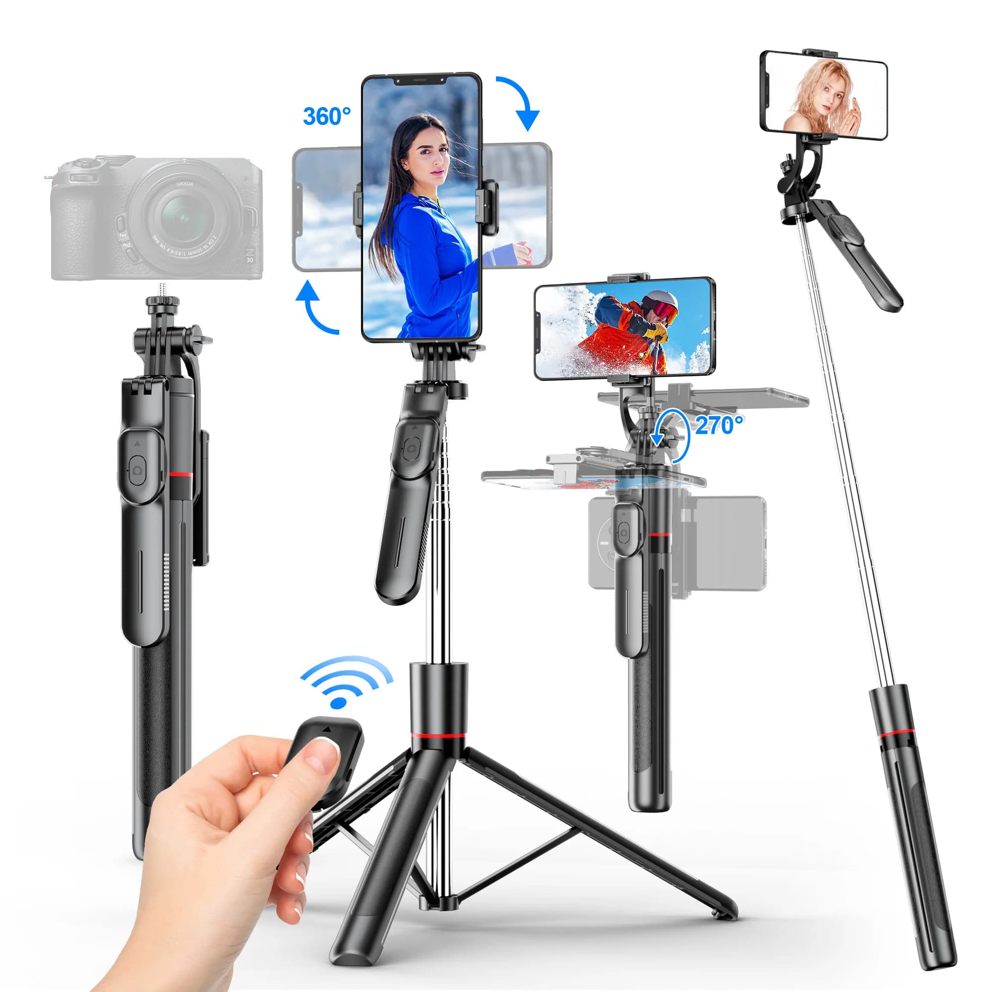 F16 67,24 pollici treppiede tiro selfie stick wireless Bluetooth 1/4 '' vite monopiede supporto per telefono per fotocamera smartphone