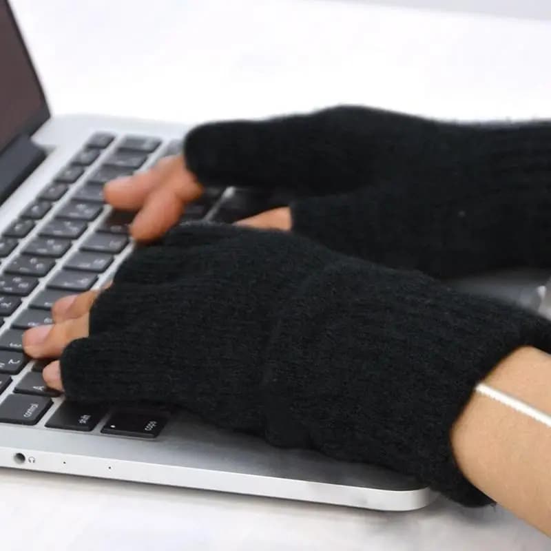 Guanti riscaldati USB neri Uomo Donna Guanti riscaldanti ricaricabili USB Scaldamani mezze mani lavabili invernali Guanti termici elettrici