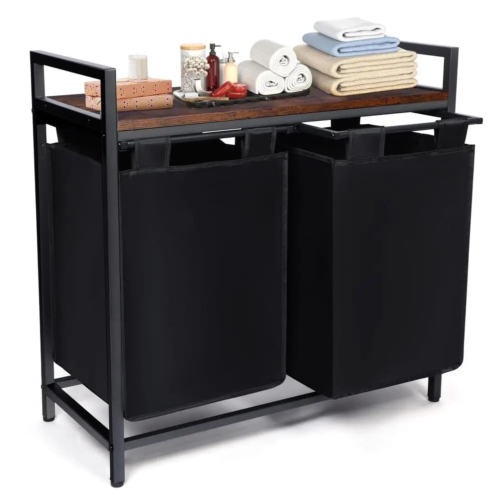 Cesto per la biancheria da 92L con ripiano e 2 sacchi rimovibili, 2 x 46L (12,1 galloni), 28,8 x 13 x 28,4 pollici, per vestiti sporchi