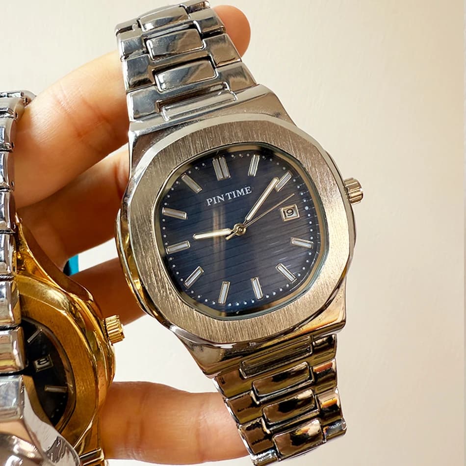 Luxury Men Wristwatch Business Waterproof Luminous Alloy Polygonal Case Business Quartz Watch Male with Calendar Black Watch