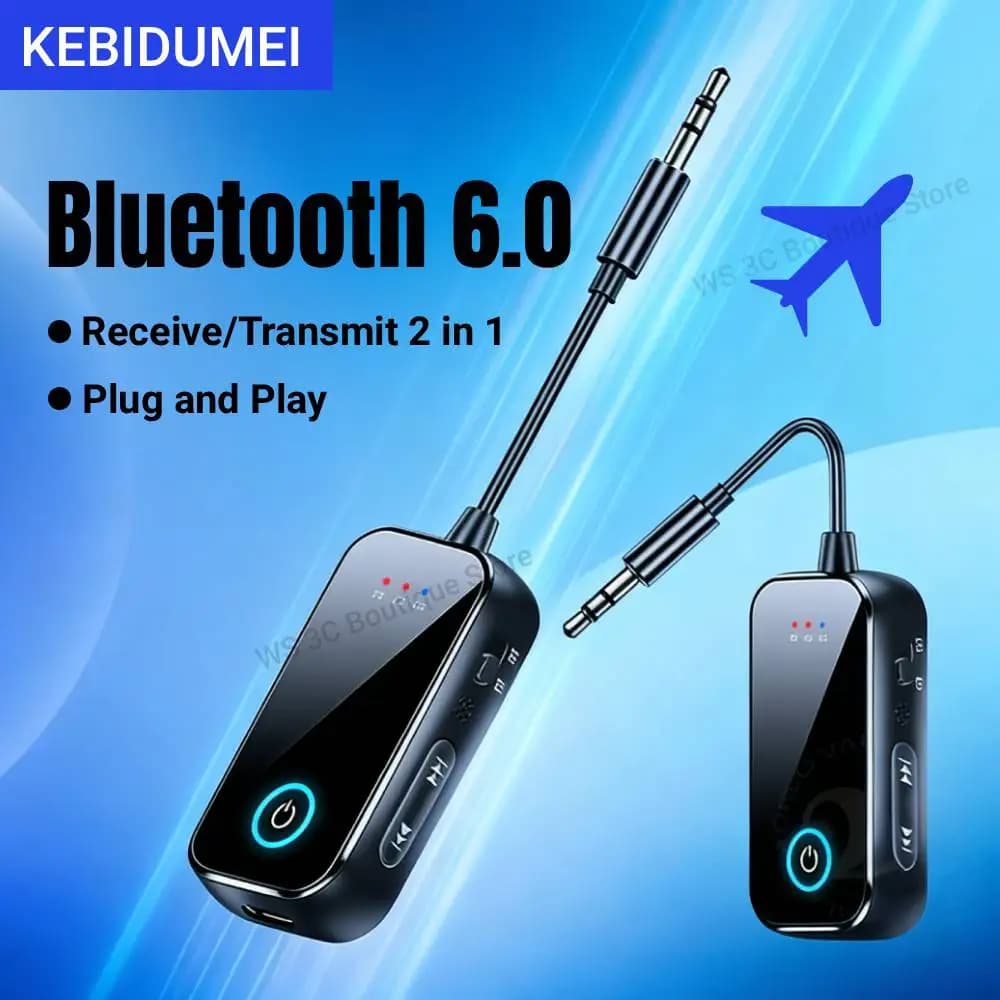 New Bluetooth 6.0 car audio receiver/transmitter, 3.5 mm AUX interface, Hi-Fi stereo music, wireless audio adapter for aircraft, with HD microphone, for car kit, computer, TV, headphones, alt
