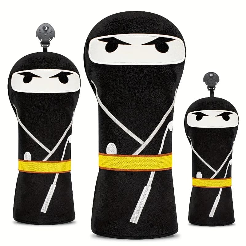 Copertura per la testa della mazza da golf nera con motivo samurai - Copertura protettiva durevole, copertura protettiva per asta in legno del 1°/3°/5°
