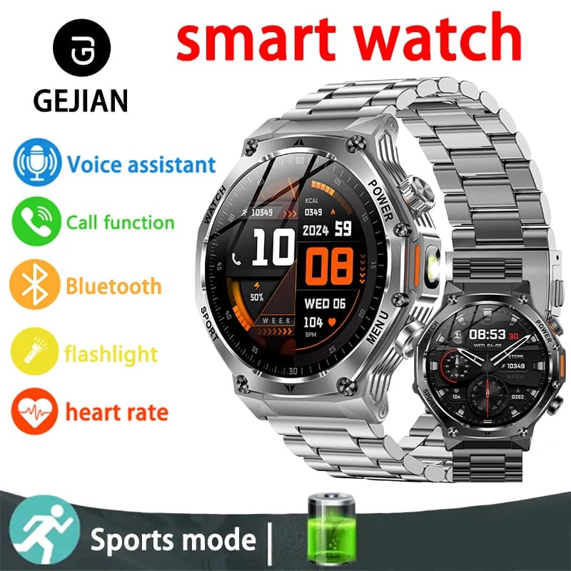GEJIAN Men's Watch with Bluetooth call 5.2 Connection with a click IP67 Waterproof 800mAh Android iOS Smart Watch Universal