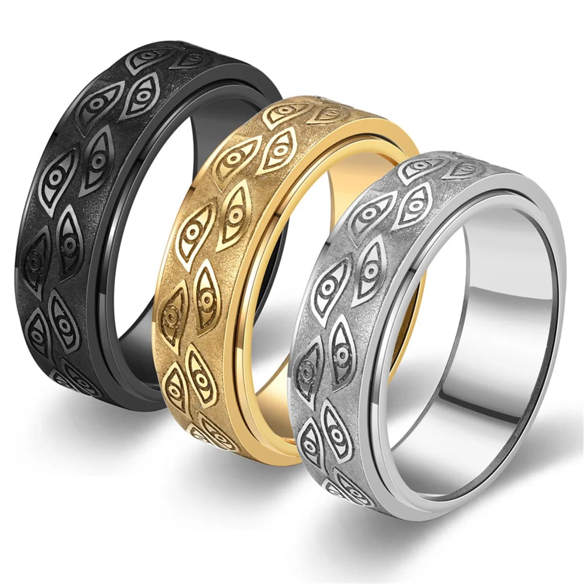 Gotico L'occhio di Dio Intagliato Anello Antistress da Uomo Rotante Ansia Festa Hip Hop Fidget Spinner Anelli Anelli De Ansiedad Anelli
